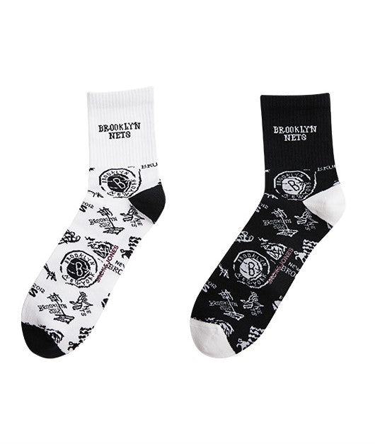 [NBA Collection] Brooklyn Nets mid-calf socks (2 pairs, one black and one white) 